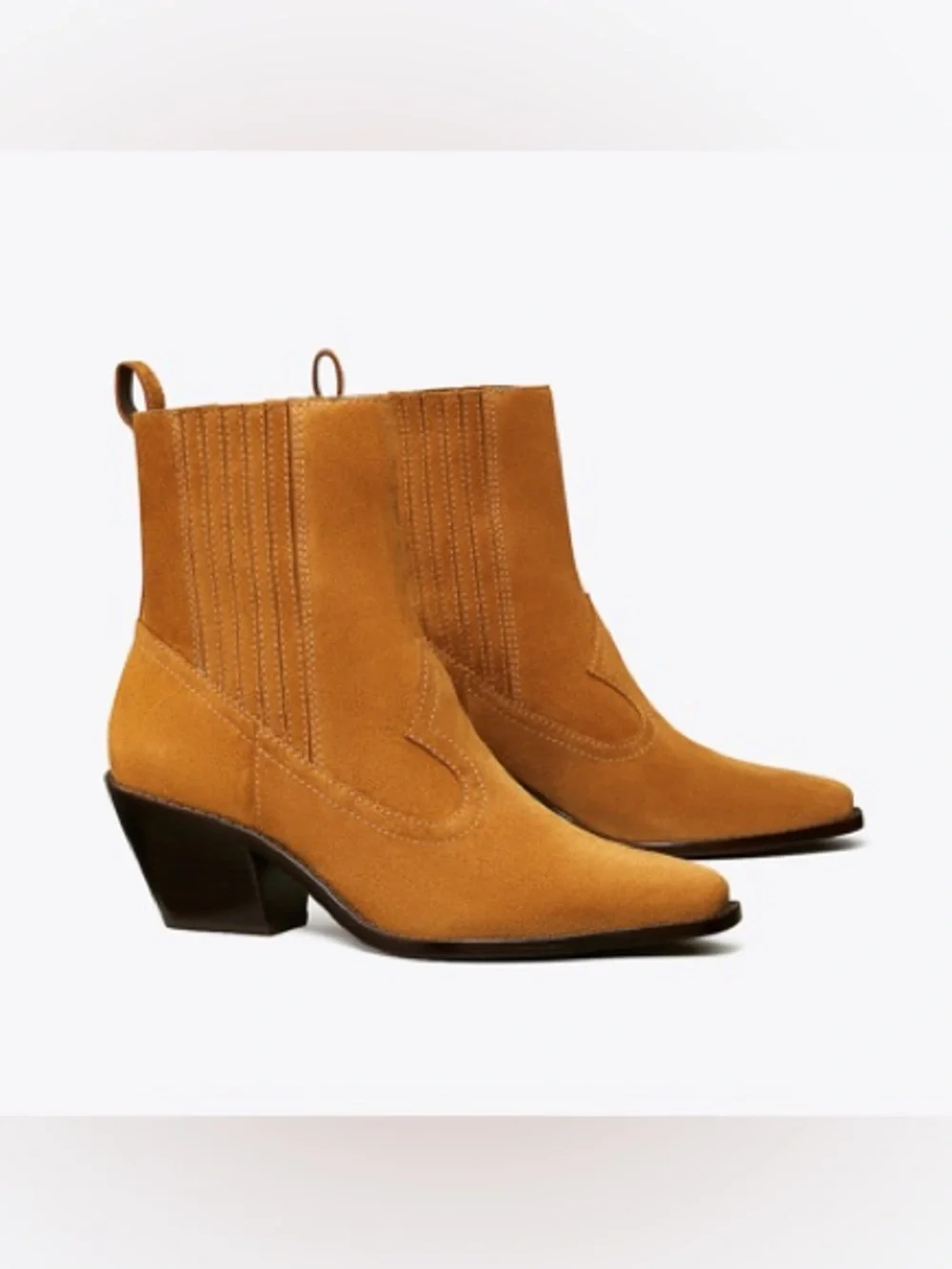 Tory Burch Rhum Suede Western Ankle Boot Bootie  Rust